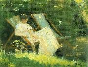Peter Severin Kroyer kunstnerens hustru siddende i en havestol i deres have pa skagen Spain oil painting artist